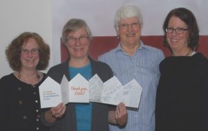 Celebrating Lisa Byers’ 20th year as OPAL’s executive director are (left to right) OPAL co-founder and trustee Penny Sharp Sky, Lisa Byers, returning trustee Helen Bee, and newly elected trustee Anne Bertino.